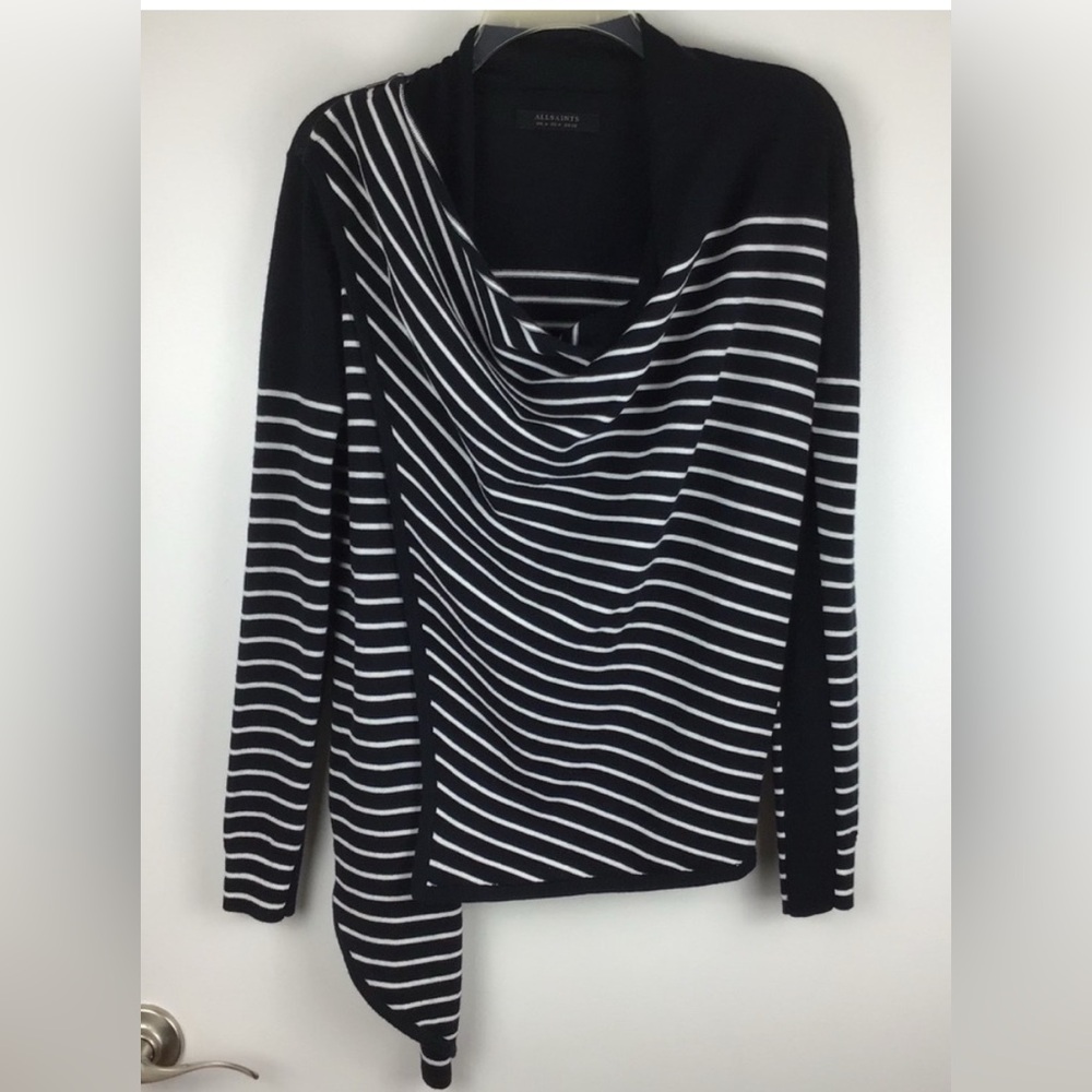 ALL SAINTS Drina Wool Striped Cardigan Sweater